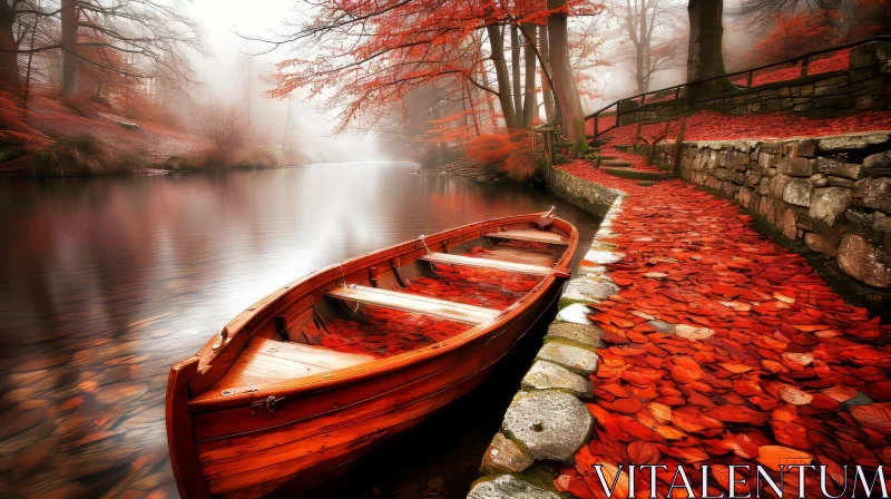 Enchanting Red Leaves on Water: A Romantic and Nostalgic Artwork AI Image