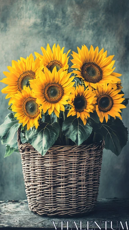 AI ART Wicker Basket with Bright Sunflowers