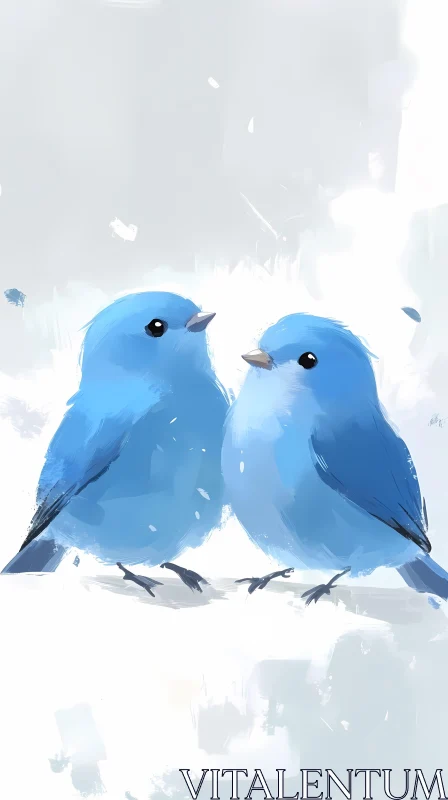 Bluebirds on a Branch Painting AI Image