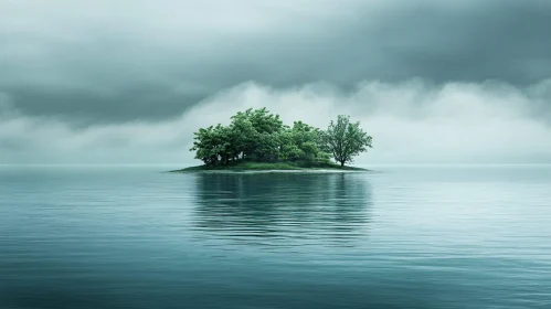 Lonely Island amidst Calm Waters with Greenery