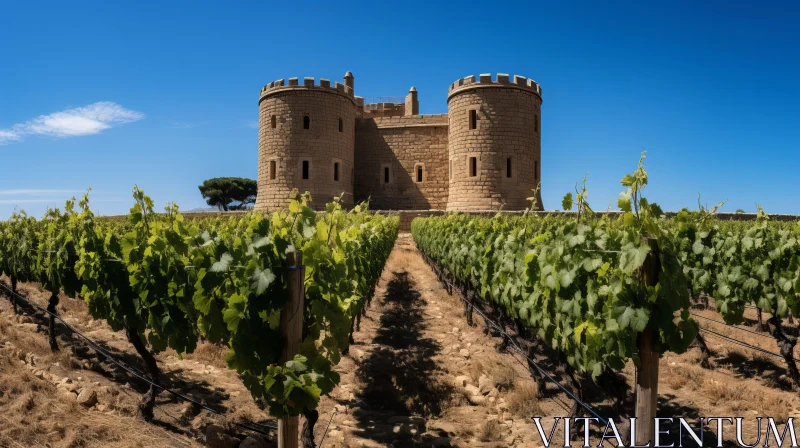 Vintage Castle Amidst Vineyard: A Snapshot of Historical Spain AI Image