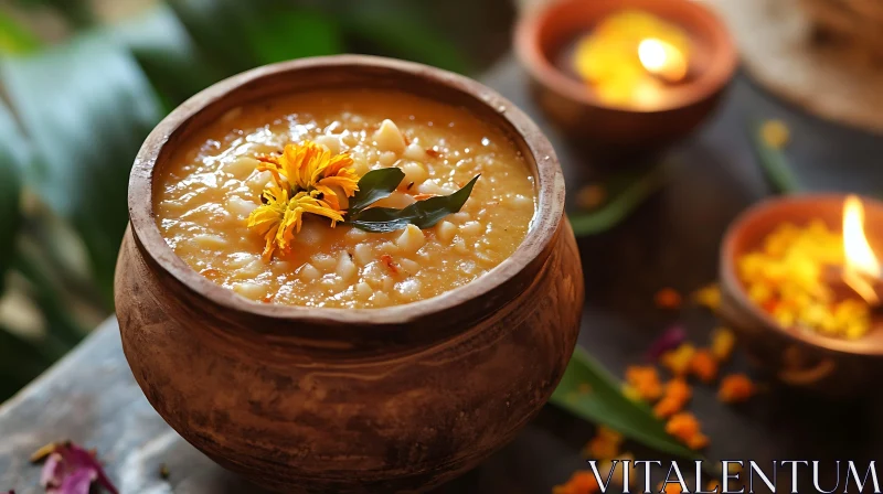 Traditional Dessert with Floral Garnish AI Image