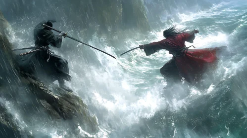 Warriors Clash: Samurai Battle in the Waves