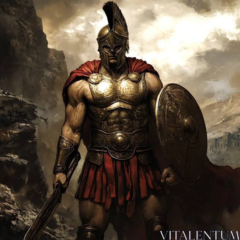 AI ART Spartan Warrior with Sword and Shield