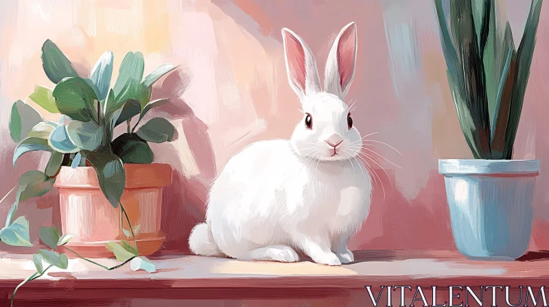 AI ART White Bunny and Plants Art