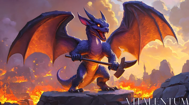 Dragon Warrior with Fiery Wings AI Image