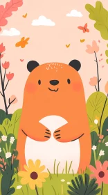 Playful Cartoon Bear in Nature