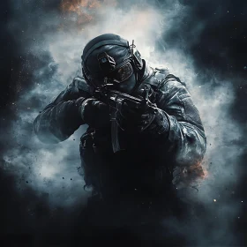 Tactical Soldier in Smoky Environment