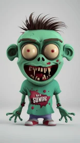 3D Cartoon Zombie with Green Complexion and SUNWIP Shirt