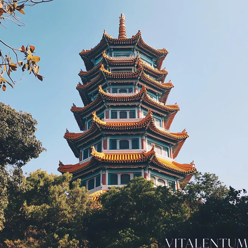 Asian Temple Under Blue Sky AI Image