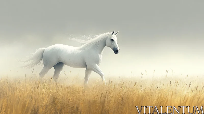 Serene Landscape with White Horse AI Image