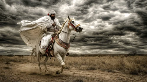 Man riding horse through a field