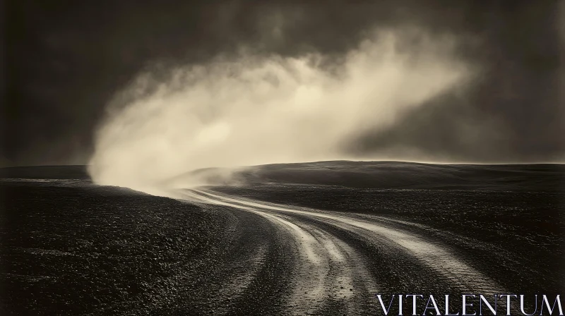AI ART Winding Road Through Stormy Landscape