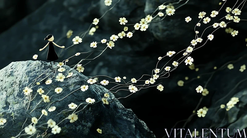 Dreamy Figure Among Glowing Flowers AI Image