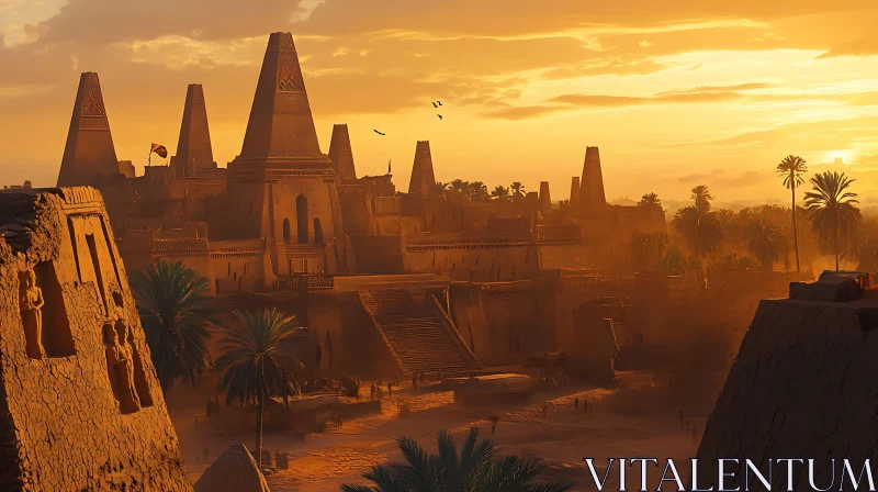 Sunset Over Ancient Desert City AI Image