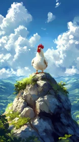 Chicken Overlooking Mountain Landscape