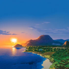 Pixelated Sunset Seascape