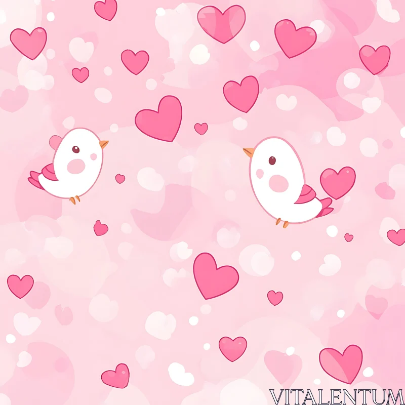 Cute Birds and Hearts Romantic Design AI Image