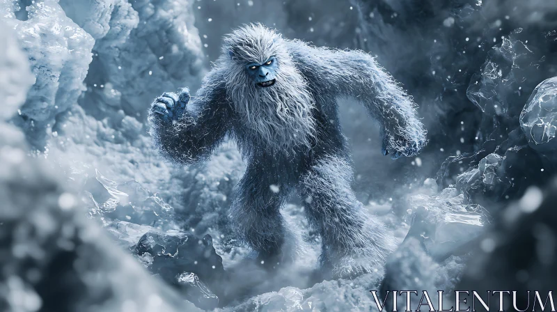 AI ART Furry Yeti Creature in Winter Scene