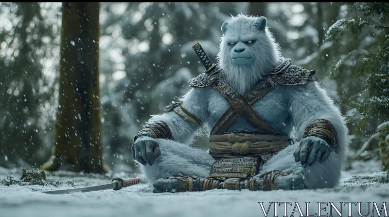 AI ART Snowy Forest Warrior: Yeti in Armor