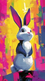 Vivid Bunny Painting with Abstract Backdrop