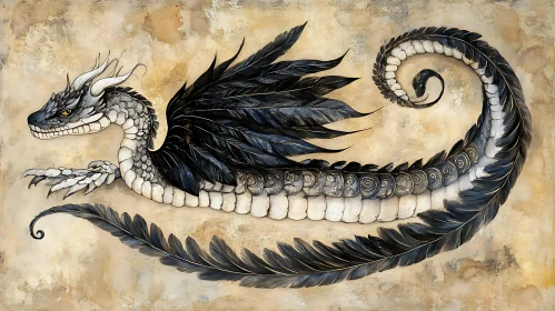 Monochrome Feather Scale Dragon Artwork