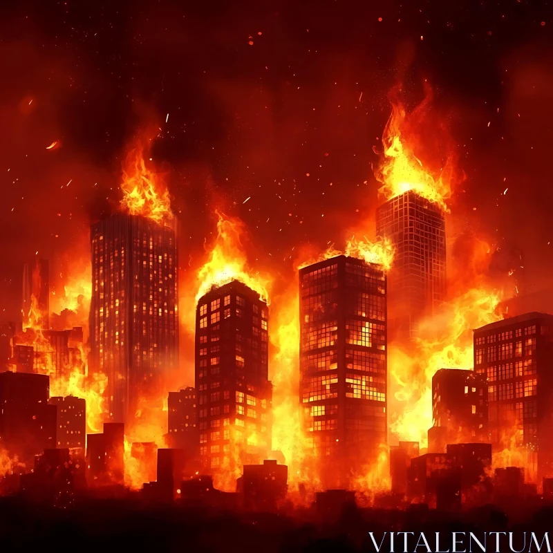 Urban Inferno: Buildings in Flames AI Image