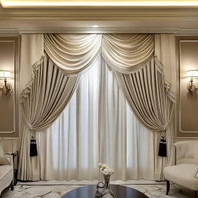 Elegant Draped Curtains in Luxurious Living Room Interior