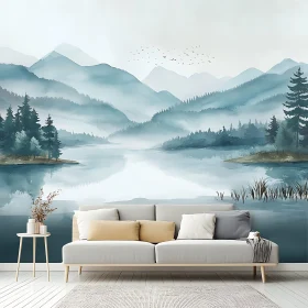 Tranquil Nature Scene with Misty Mountains
