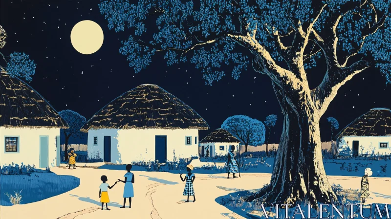 Children Playing Under Moonlight AI Image