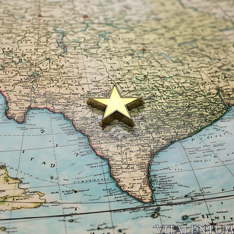 Vintage Map with Golden Star Accent AI Image