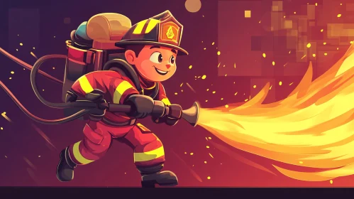 Animated Firefighter Putting Out Fire