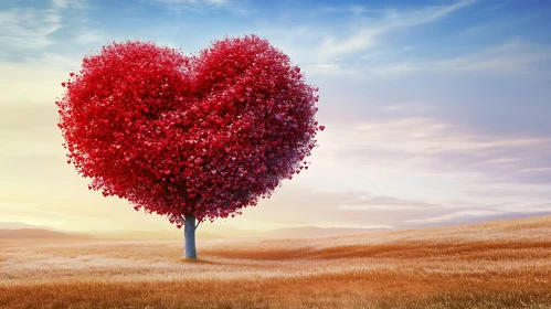 Red Heart Shaped Tree Landscape