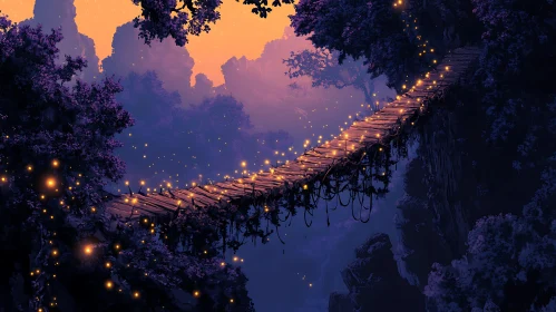 Magical Glowing Bridge in Dreamy Forest