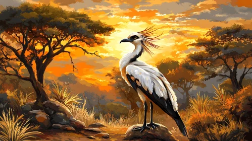 African Secretary Bird in Savanna