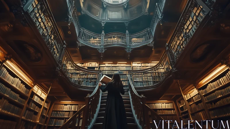 AI ART Woman Reading in Grand Library