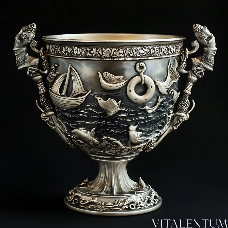 Maritime Engraved Silver Cup Art AI Image