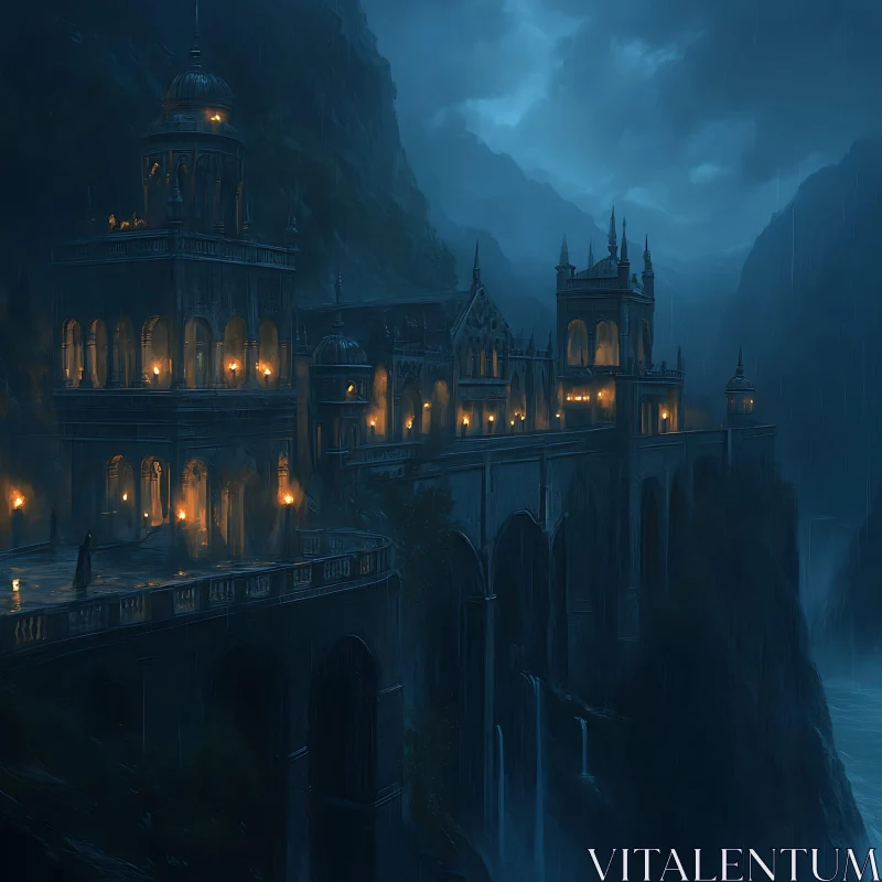 AI ART Cliffside Castle at Twilight