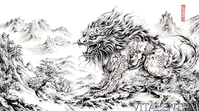 AI ART Ink Dragon Mountain