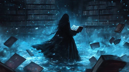 Enchanting Library Scene with Floating Books