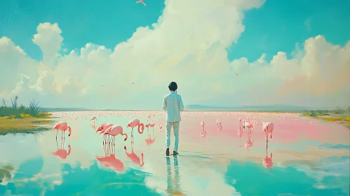 Pink Birds in Calm Waters