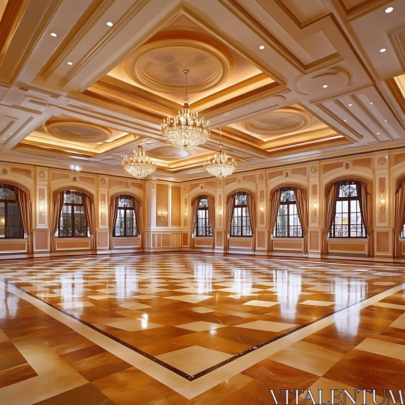 AI ART Elegantly Designed Ballroom with Chandeliers