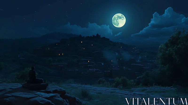 Village under Moonlight AI Image