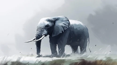 Serene Elephant in Fog