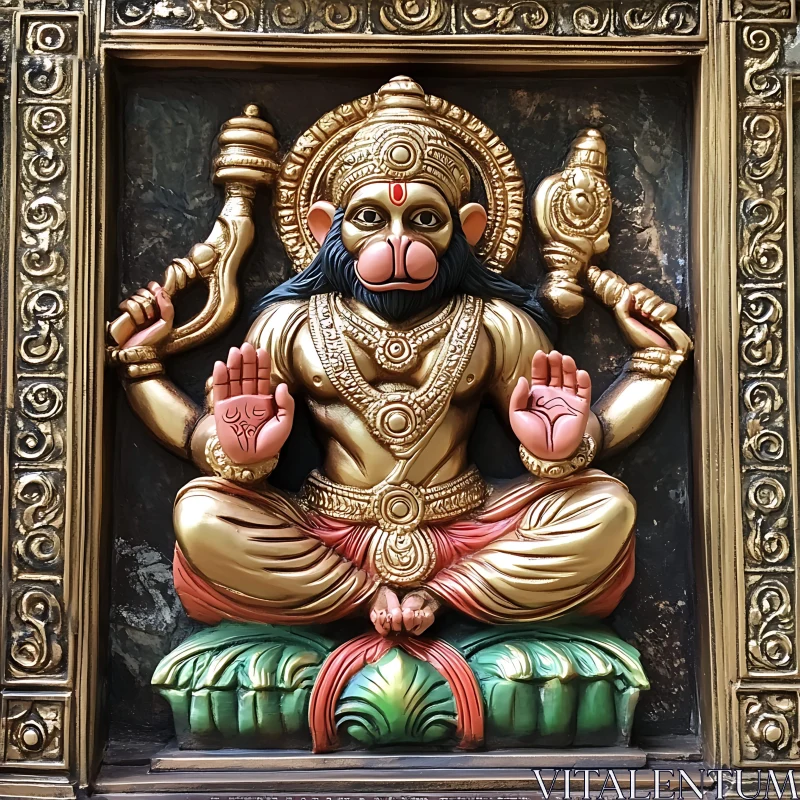 Golden Hanuman Meditative Art Piece AI Image