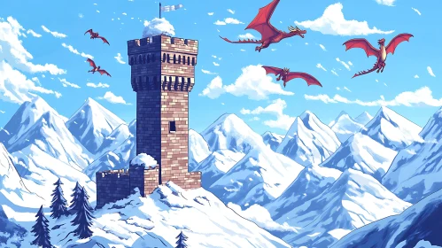 Red Dragons Flying Over Winter Landscape