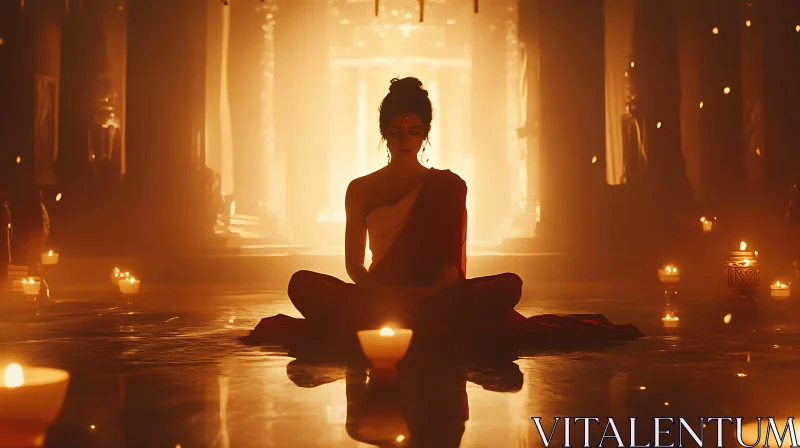 Meditative Woman in Golden Light AI Image