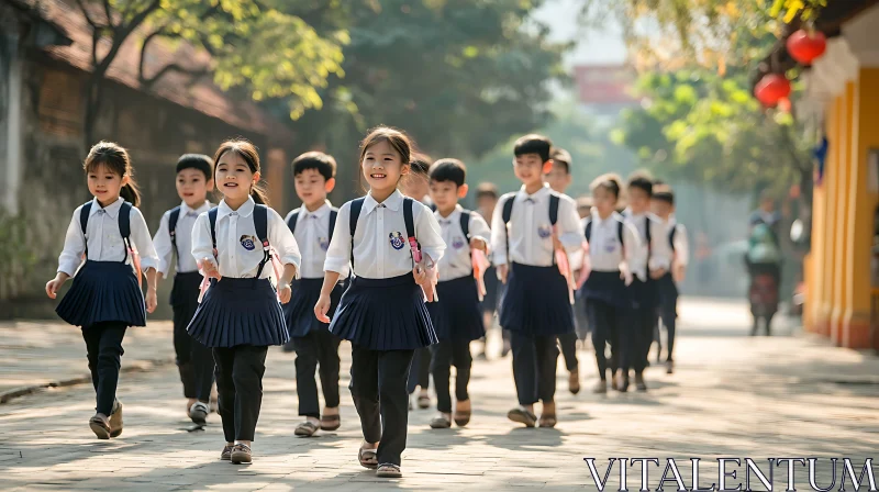 Children in Uniforms Heading to School AI Image