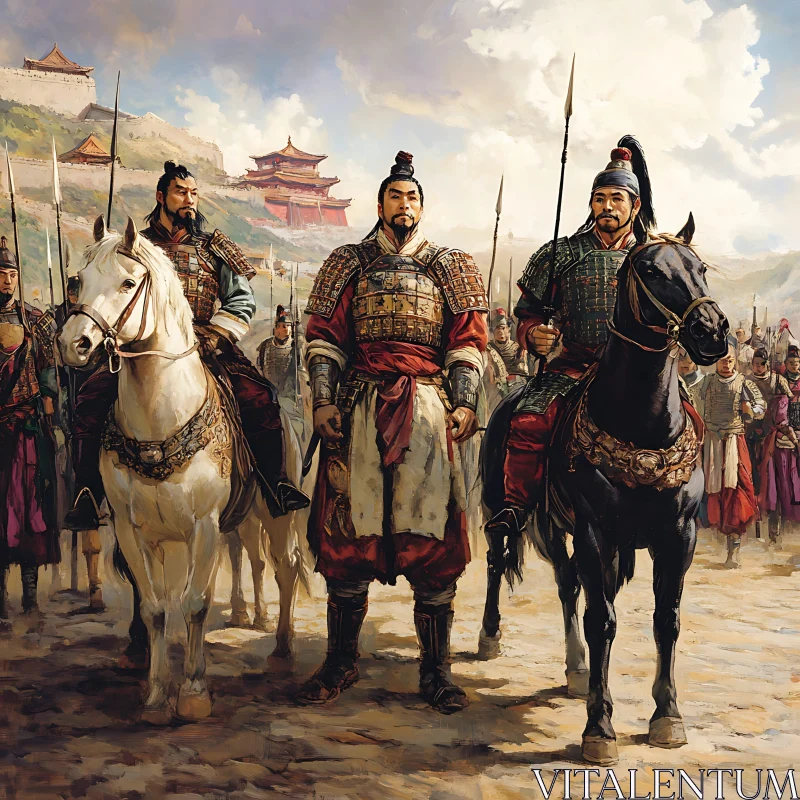 AI ART Equestrian Warriors Before the Fortress