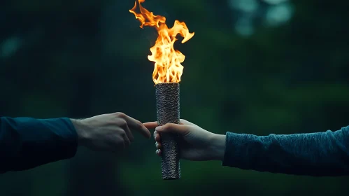 Torch Hand Off in Shadowy Forest